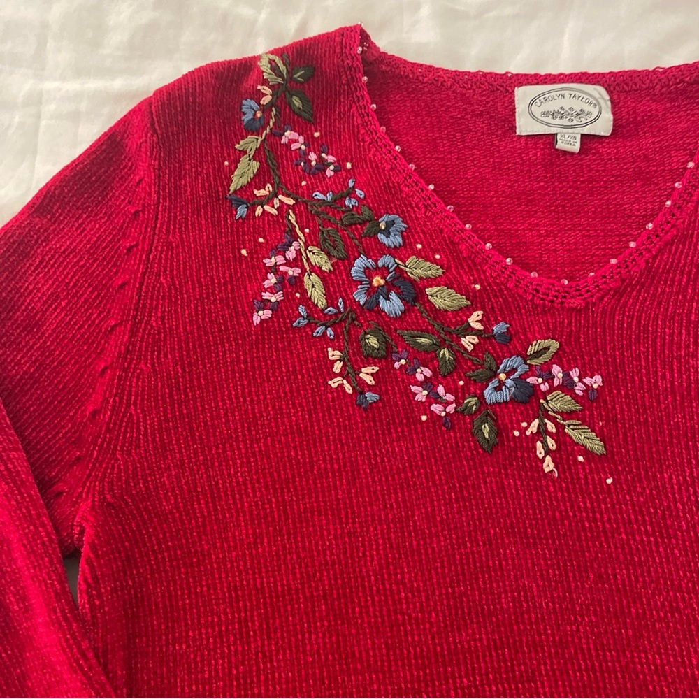 Carolyn Taylor Embroidered Floral Knit Sweater XL
